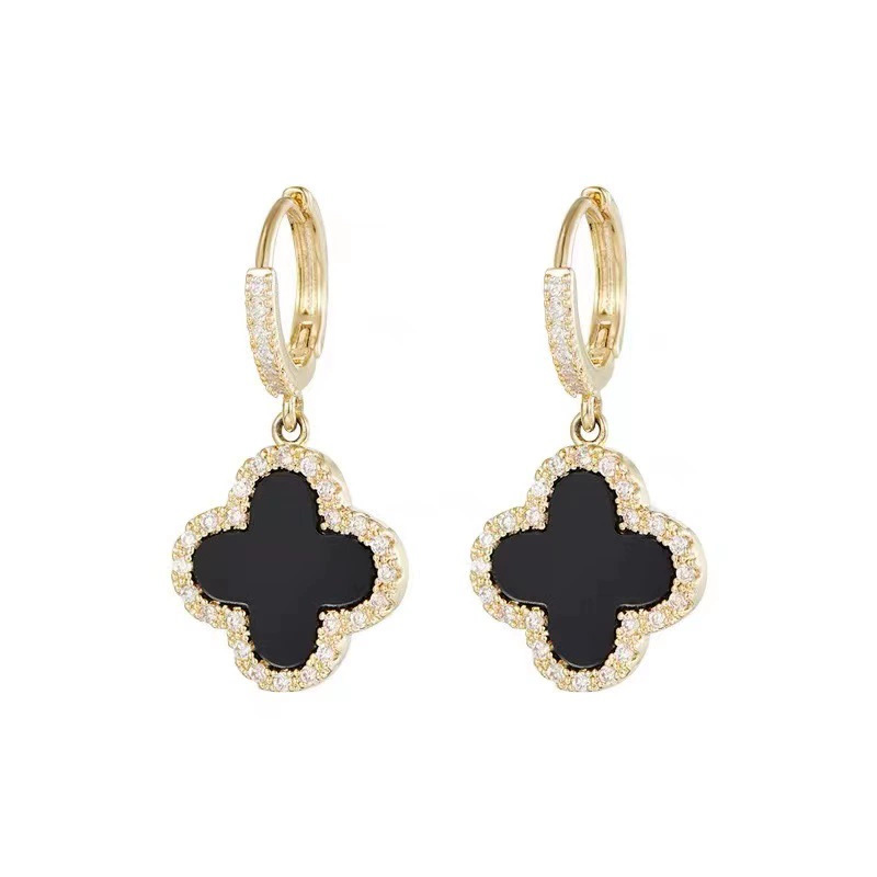 Posh Glimmer New Design Fashion Four Clover Gold Earrings 2025 Lucky Diamond Hoop Earrings High-grade Women's Jewelry Retro Classy Earrings