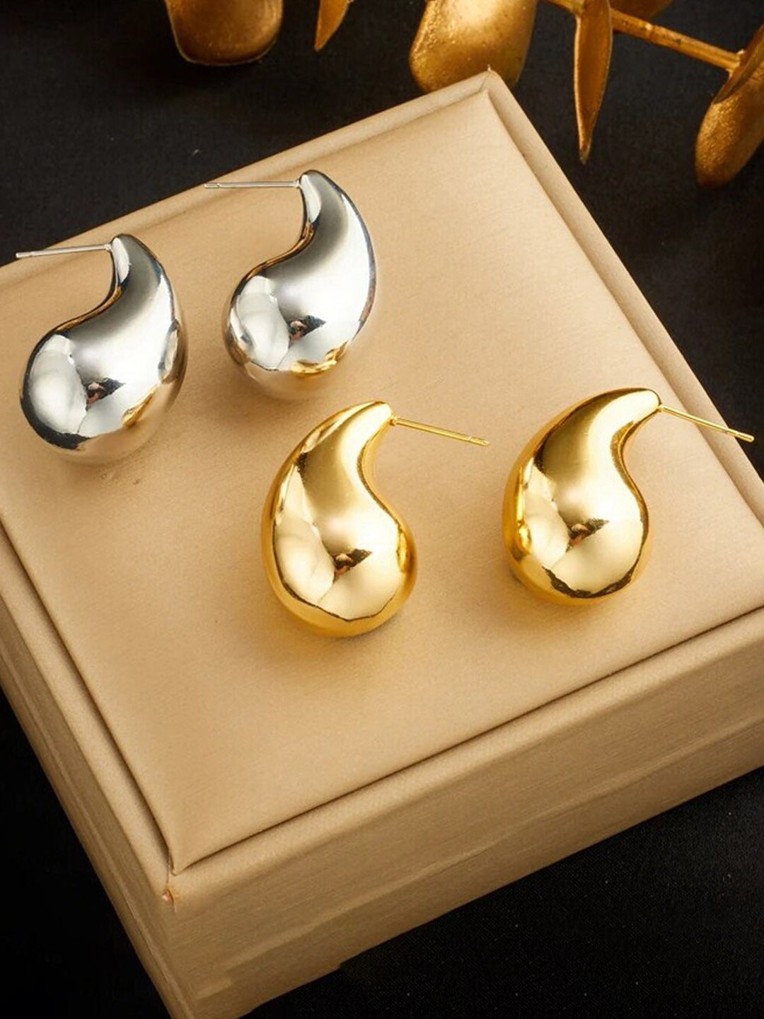Posh Glimmer 2 Pairs Combo Celebrity Inspired Stylish Gold Silver Plated Teardrop Earrings Dupes for Women Girls