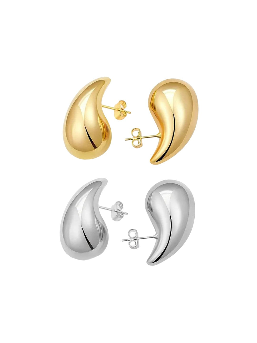 Posh Glimmer 2 Pairs Combo Celebrity Inspired Stylish Gold Silver Plated Teardrop Earrings Dupes for Women Girls