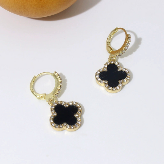 Posh Glimmer New Design Fashion Four Clover Gold Earrings 2025 Lucky Diamond Hoop Earrings High-grade Women's Jewelry Retro Classy Earrings