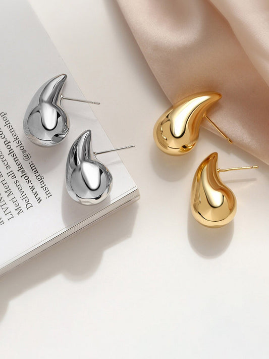Posh Glimmer 2 Pairs Combo Celebrity Inspired Stylish Gold Silver Plated Teardrop Earrings Dupes for Women Girls