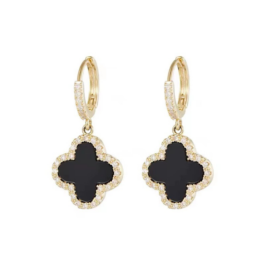 Posh Glimmer New Design Fashion Four Clover Gold Earrings 2025 Lucky Diamond Hoop Earrings High-grade Women's Jewelry Retro Classy Earrings