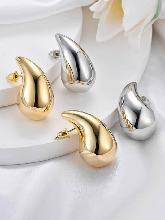 Posh Glimmer 2 Pairs Combo Celebrity Inspired Stylish Gold Silver Plated Teardrop Earrings Dupes for Women Girls