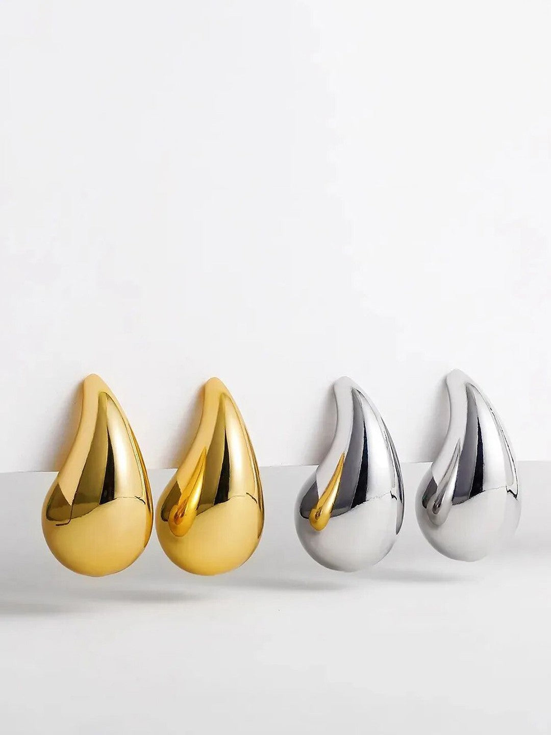 Posh Glimmer 2 Pairs Combo Celebrity Inspired Stylish Gold Silver Plated Teardrop Earrings Dupes for Women Girls