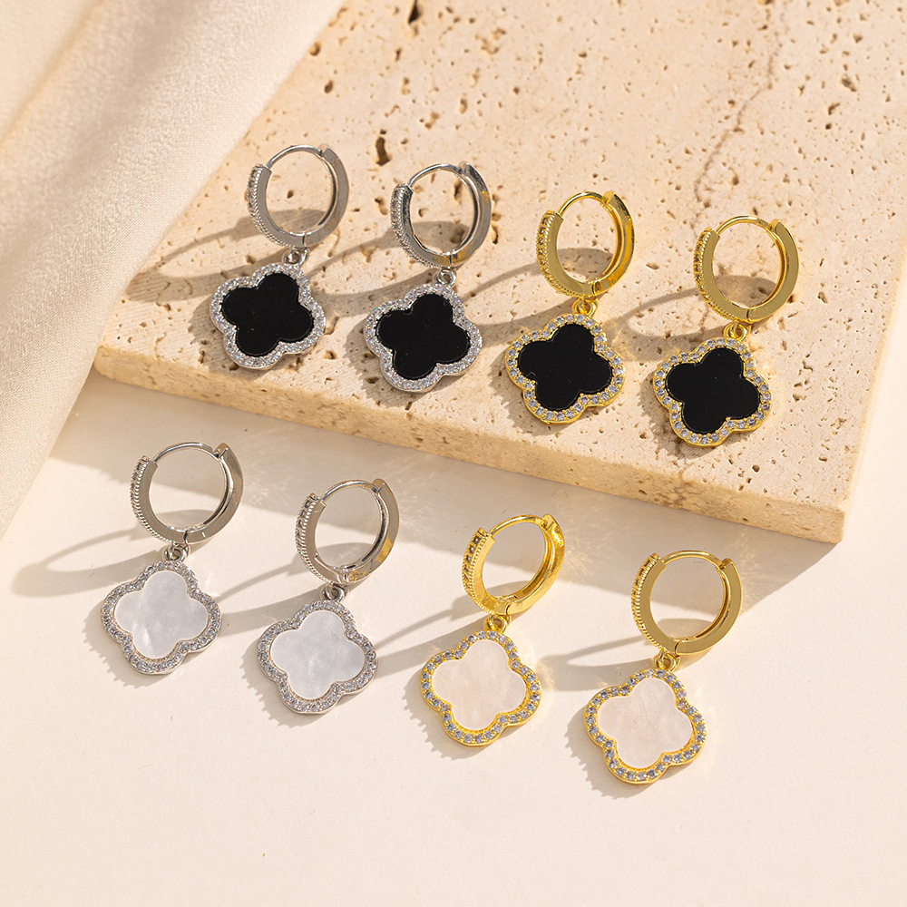 Posh Glimmer New Design Fashion Four Clover Gold Earrings 2025 Lucky Diamond Hoop Earrings High-grade Women's Jewelry Retro Classy Earrings