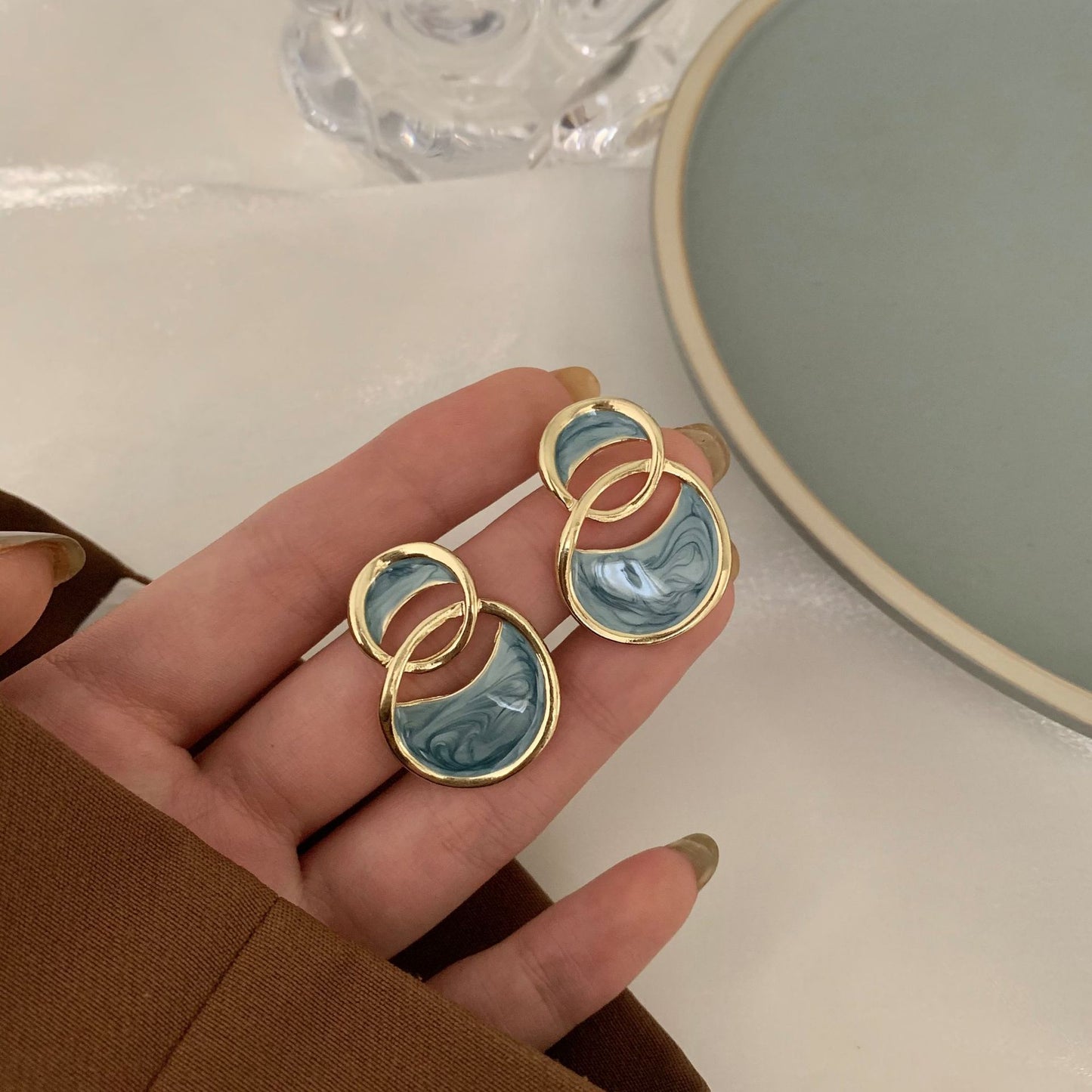 Posh Glimmer Minimalist Blue Resin Earrings for Women