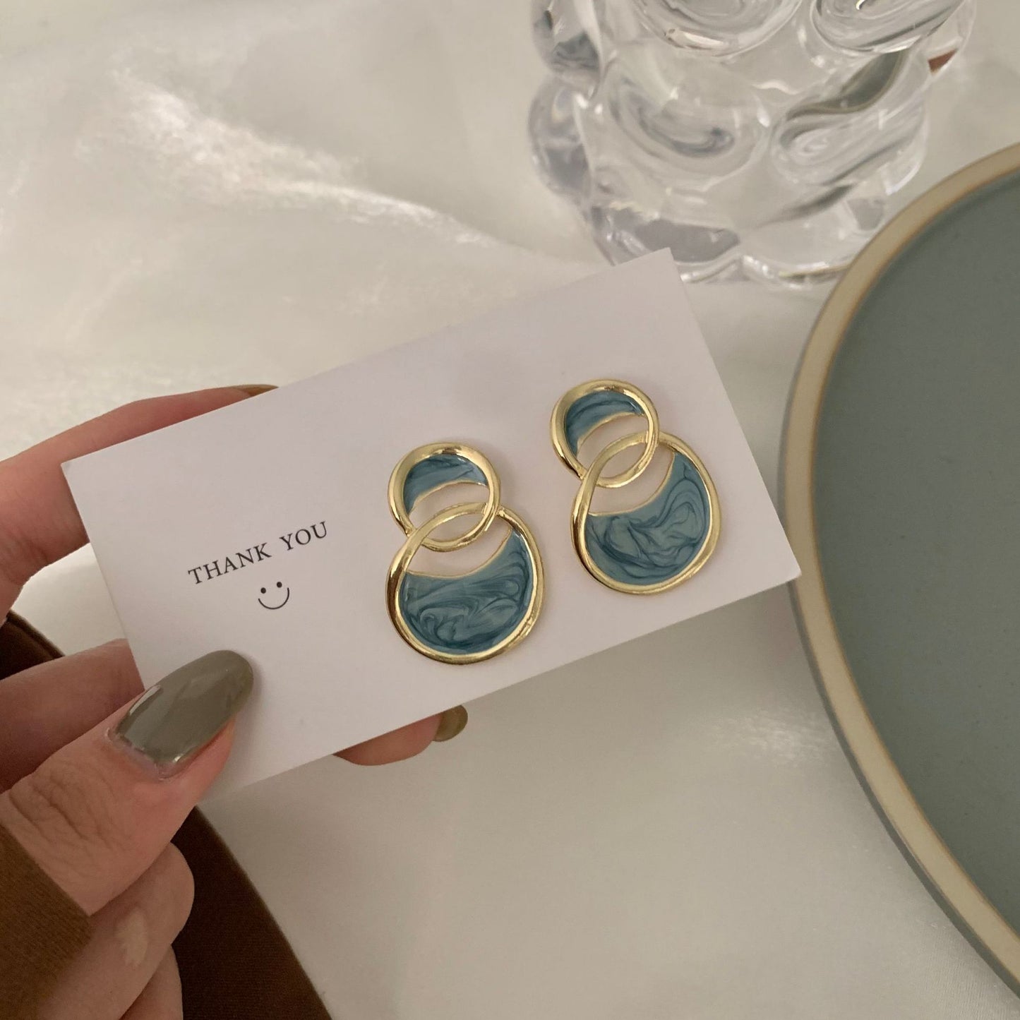 Posh Glimmer Minimalist Blue Resin Earrings for Women