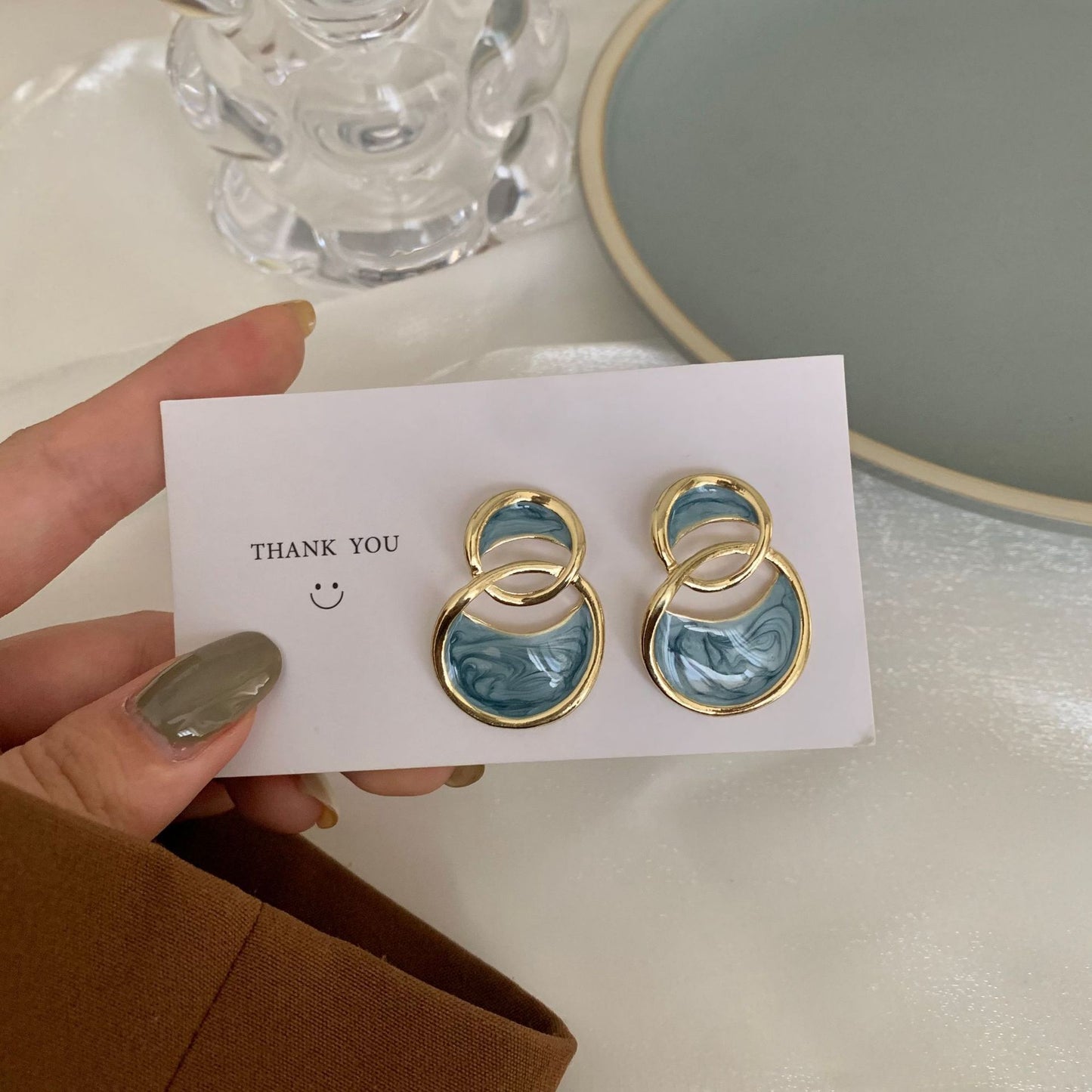 Posh Glimmer Minimalist Blue Resin Earrings for Women