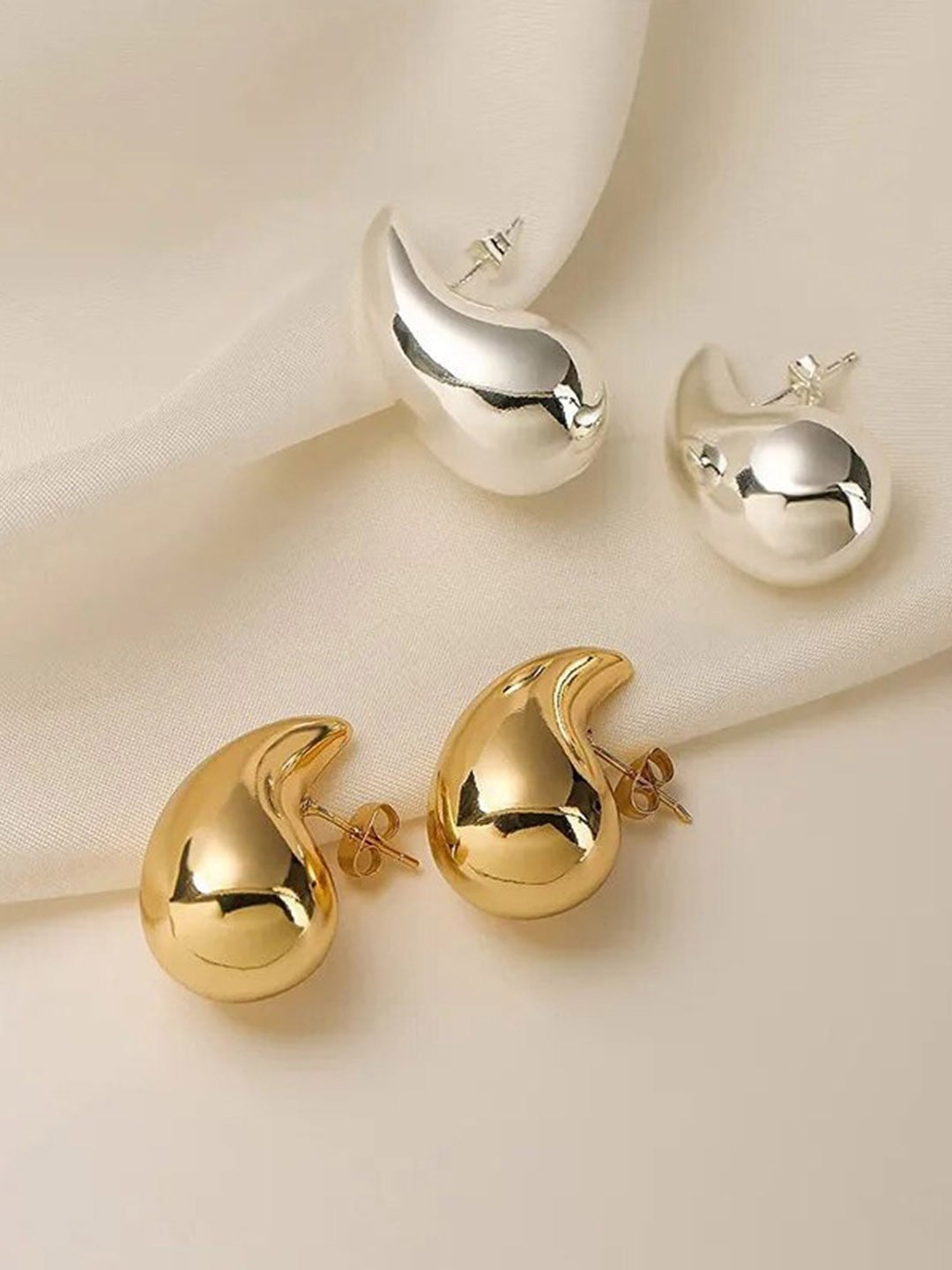 Posh Glimmer 2 Pairs Combo Celebrity Inspired Stylish Gold Silver Plated Teardrop Earrings Dupes for Women Girls